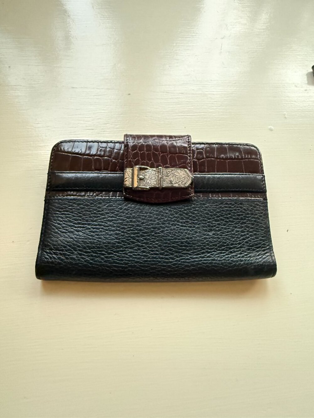 Brighton Two-Tone Leather Wallet with Crocodile Embossed